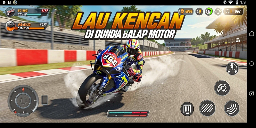Gameplay balap motor yang seru dan adrenalin tinggi.
