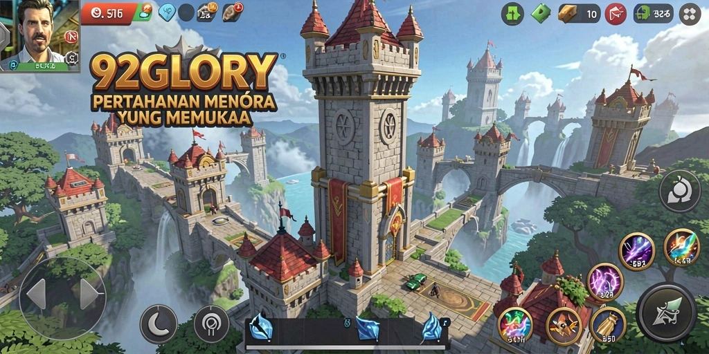 Screenshot gameplay Tower Defense 92GLORY yang menampilkan pertarungan epik.
