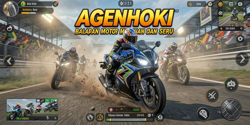 Tampilan gameplay AGENHOKI yang menegangkan dengan aksi balapan motor.