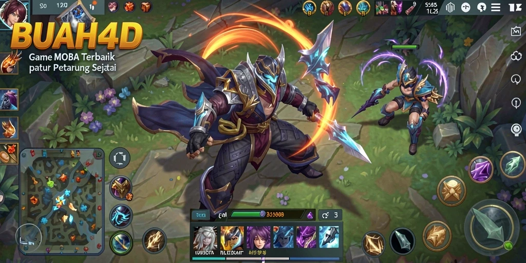 Gameplay seru BUAH4D di arena pertempuran MOBA.