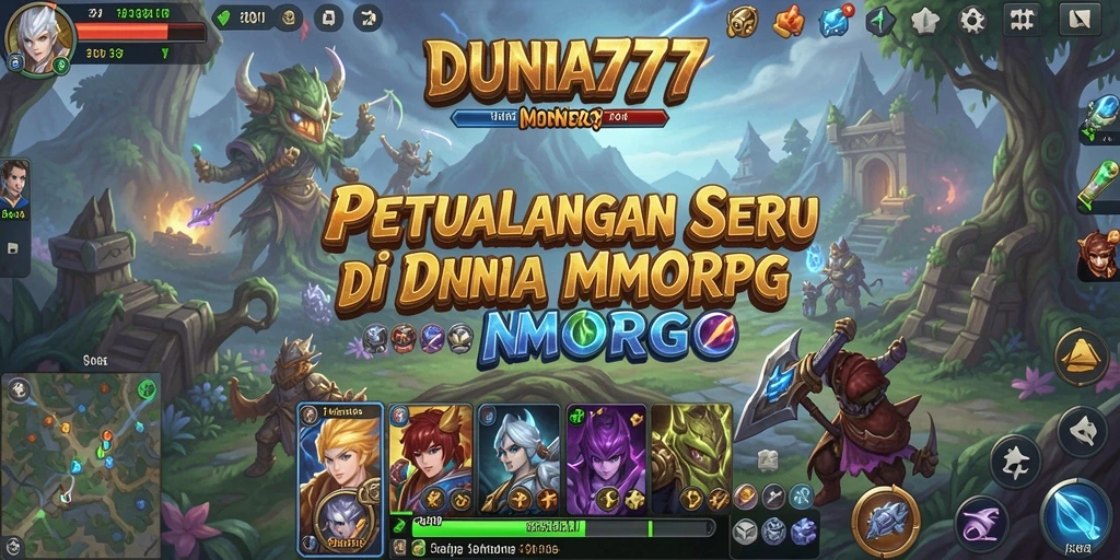 Screenshot utama DUNIA777 menampilkan pertarungan seru di dunia MMORPG.
