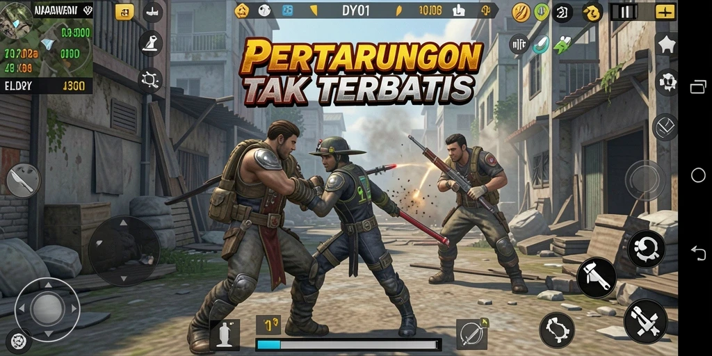 Gameplay action-packed di arena pertarungan DY01.