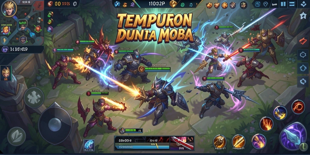 Screenshot gameplay menunjukkan aksi pertempuran seru dalam MOBA.