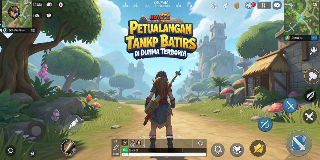 Screenshot utama HOYE55 menunjukkan petualangan seru di dunia terbuka.