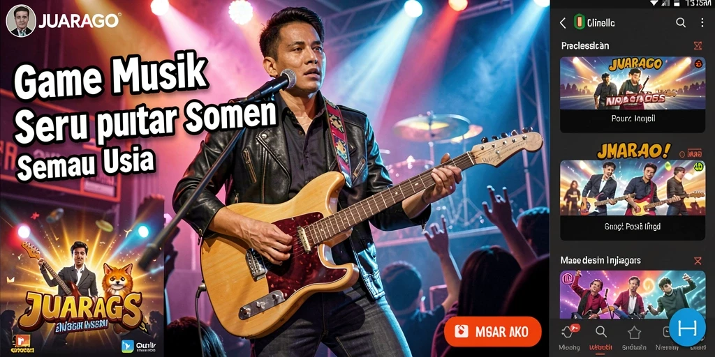 Screenshot JUARAGO menunjukkan gameplay musik yang dinamis dan menarik.
