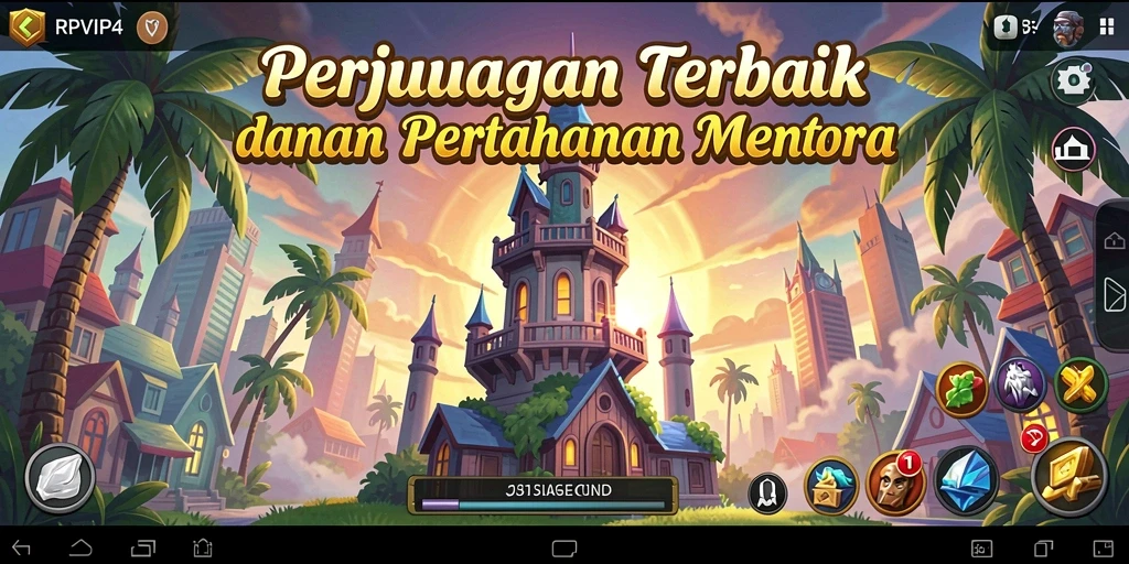 Tangkapan layar RPVIP4 menampilkan gameplay menara pertahanan yang intens dan strategis.