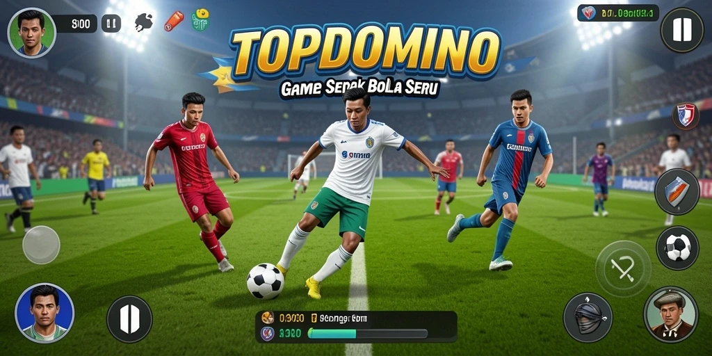 Tampilan gameplay sepak bola yang seru dan menegangkan di TOPDOMINO.