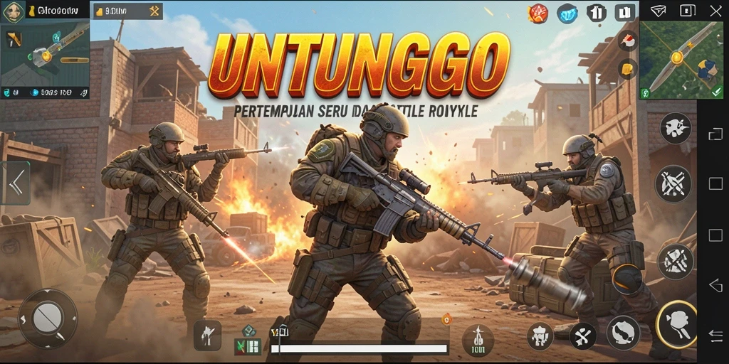 Tangkapan layar utama UNTUNGGO menampilkan aksi pertempuran yang mendebarkan.