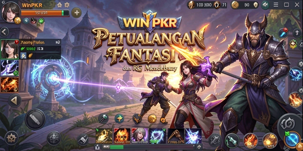 Tangkapan layar gameplay WINPKR menampilkan pertarungan epik antara karakter heroik.
